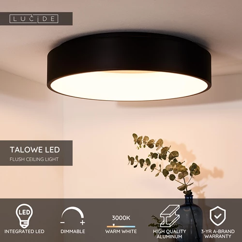 Lucide TALOWE LED - Flush ceiling light - Ø 60 cm - LED Dim. - 1x42W 3000K - Black - USP